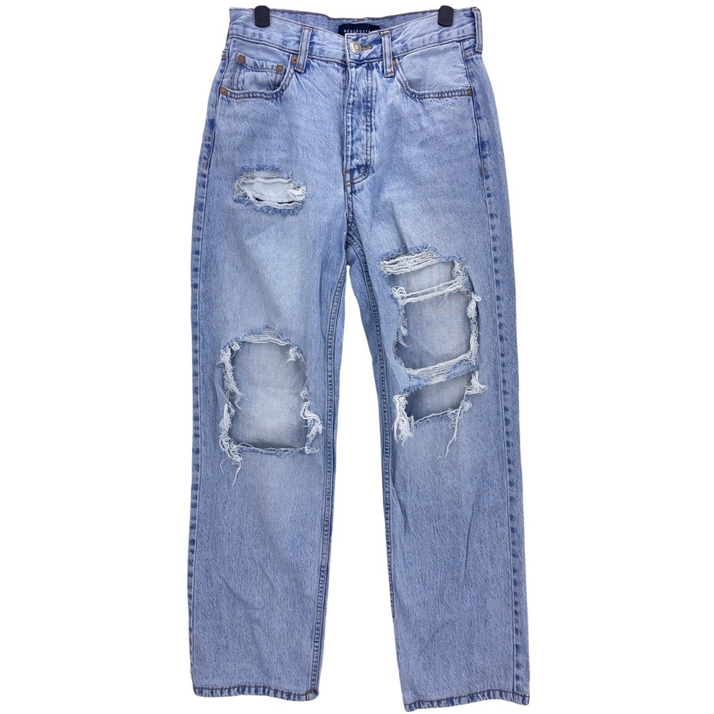 Aeropostale Light Blue 90s Baggy 4 Distressed High Rise Button Fly Jeans